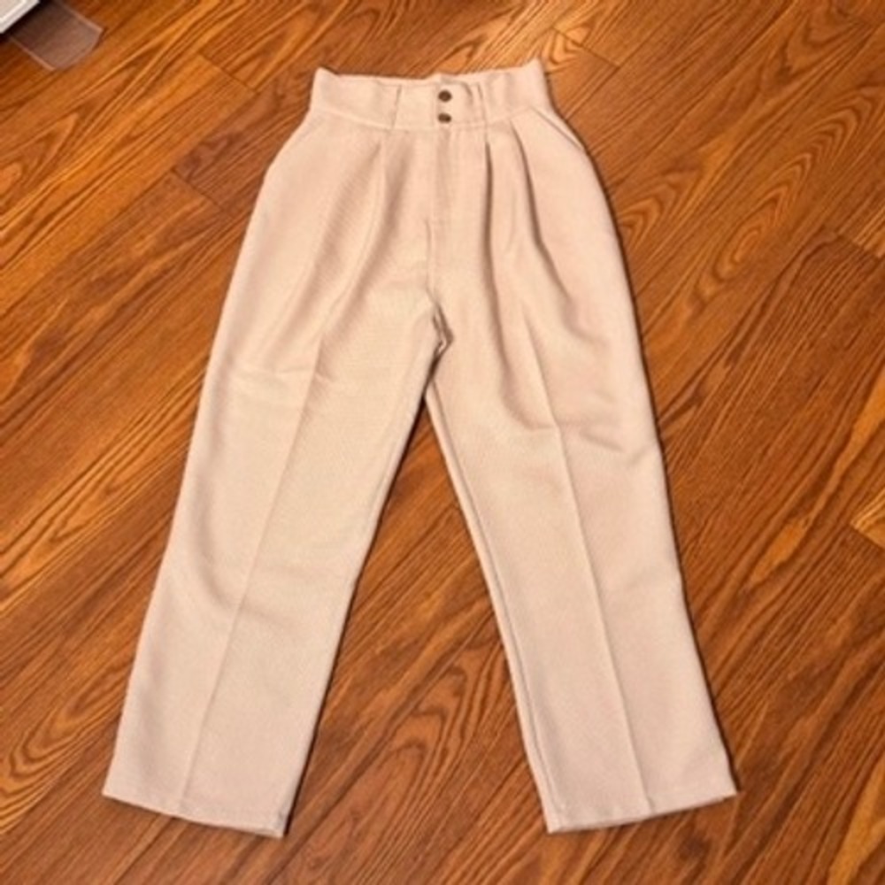 Cider Cream Textured High Waisted Pleated Straight Leg Trousers Small